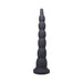 Black silicone progressive beaded adult toy with a flared base for safe use.