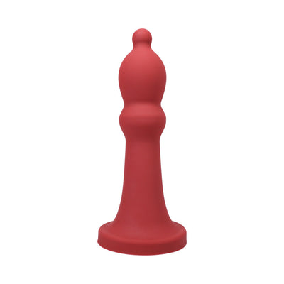 Large red silicone toy with bulbous shape and wide base, designed for advanced users seeking quality and size.