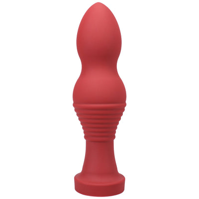 Tantus Piggy in crimson red, made of smooth silicone with a tapered, ribbed design and flared base.