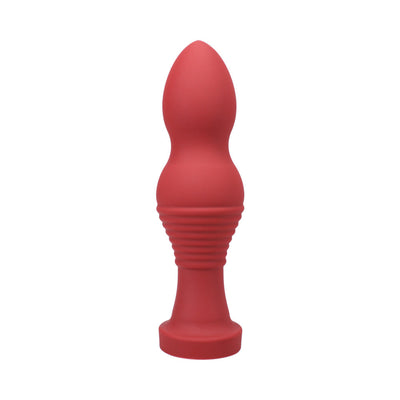 Crimson red silicone plug with tapered shape and textured ribbed base for comfortable and secure use.
