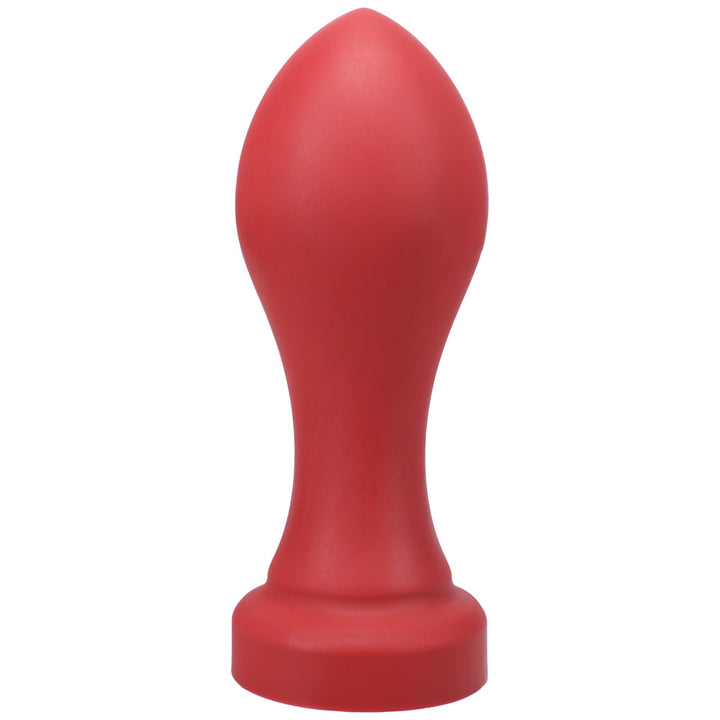 Large red silicone plug with tapered tip and wide base, designed for advanced users.
