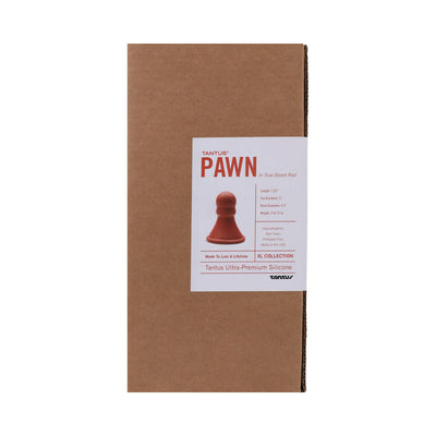 Tantus The Pawn packaging box with product label showing red silicone stretcher and product details.