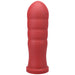 Large red silicone textured toy with a rounded tip and flared base, designed for experienced users.