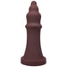Tantus The Queen premium soft silicone pleasure device in deep brown with a tiered, sculpted design and wide base.