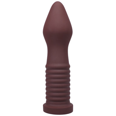 Tantus Fist Trainer in deep brown with a tapered, ribbed shaft and flat base, made from smooth silicone.