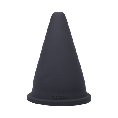 Black silicone cone-shaped Tantus Cone Squat with a wide base and smooth surface.