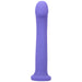 Purple silicone hook-shaped adult toy with a smooth, rounded tip and flared base.