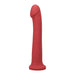 Red silicone hook-shaped adult toy with a smooth shaft and rounded head, designed for versatile pleasure.