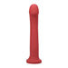 Red silicone hook-shaped adult toy with a rounded head and flared base, designed for versatile pleasure.