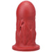 Red firm silicone dildo with a wide base and textured surface for advanced use.