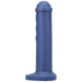 Tantus Amsterdam Junior Supersoft in carbide blue, a smooth, cylindrical silicone toy with a flared base.