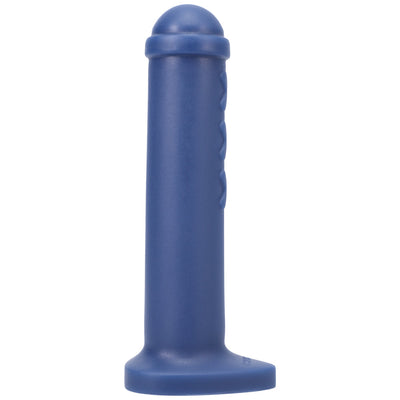 Carbide blue Tantus Amsterdam Junior Supersoft silicone toy with smooth rounded tip and flared base.