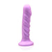 Purple Tantus Echo Super Soft fantasy dildo with textured ridges and a flared base on a white background.