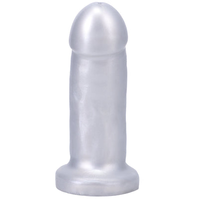 Tantus They/Them Soft silicone dildo in translucent azure with a short, stout shape and flared base.