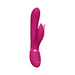 Pink silicone rechargeable triple-motor rabbit vibrator with ergonomic controls and dual stimulation design.