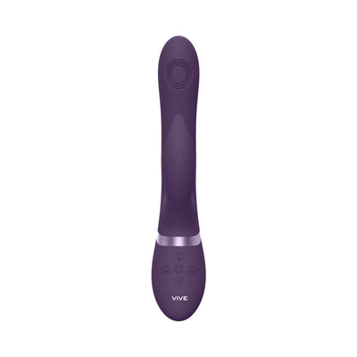 Sleek purple rechargeable silicone vibrator with ergonomic design and multiple control buttons on the handle.