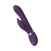 Purple rechargeable silicone rabbit vibrator with triple motors and control buttons on the handle.