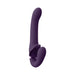 Purple silicone strapless strap-on with curved design and textured stimulation area, sleek and modern finish.