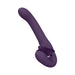 Purple silicone strapless strap-on with curved design and textured stimulation areas, rechargeable and waterproof.