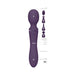 Purple dual-ended rechargeable silicone wand with labeled buttons, two motors, and four interchangeable clitoral stimulation sleeves.