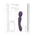 Purple rechargeable silicone massage wand with curved head, shown with size comparison to a soda can and lipstick.