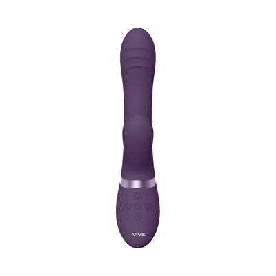 Purple rechargeable silicone vibrator with triple motors and control buttons on the handle by Vive.