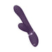 Purple silicone triple-motor vibrator with curved shaft, clitoral stimulator, and control buttons on the handle.
