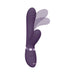 Purple silicone triple-motor vibrator with ergonomic design and motion feature, showing flexible finger attachment movement.