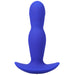 Blue silicone rechargeable anal plug with ergonomic expanding design and curved base for comfort.