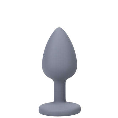 Gray silicone tapered butt plug with a narrow stem and wide base for comfortable, safe wear.