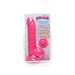Pink 7-inch silicone dildo with balls in clear retail packaging featuring colorful branding and product details.