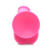 Close-up view of a cherry-colored silicone dildo with suction cup base and attached balls.