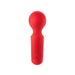 Compact red silicone mini wand massager with textured grip and rounded head for targeted vibration.
