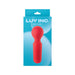Red silicone mini wand massager displayed on blue Luv Inc packaging with white logo and product name.