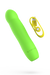 Bright green silicone B Swish Bdesired Infinite Deluxe vibrator with yellow USB magnetic charging cable on white background.