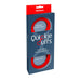 Quickie Cuffs Medium in red silicone packaging highlighting easy-to-use, keyless, quiet restraints.