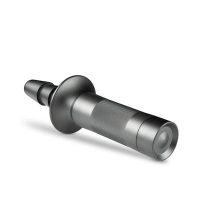 Blush Lock On Karbonite handle in matte black aluminum with textured grip and flared base for secure attachment.