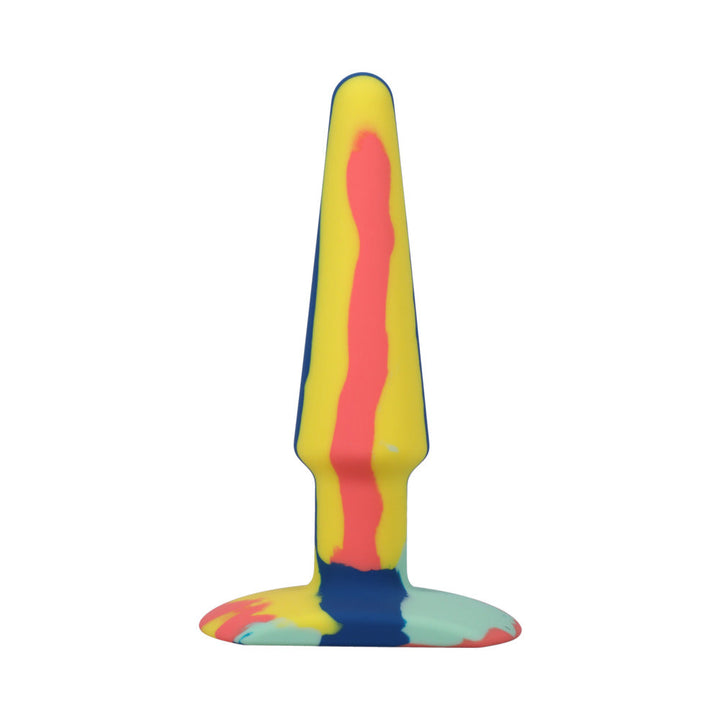 Multi-colored A-play Groovy silicone anal plug with tapered tip and wide base for safe, comfortable use.
