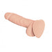 XL soft realistic dildo with pronounced glans, textured veins, firm testicles, and heart-shaped suction cup base in natural skin tone.