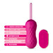 Pink textured insertable bullet vibrator with wireless remote and key feature icons on white background.
