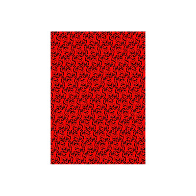Red playing card back design featuring repeating black "Coop" signatures and devil girl illustrations.