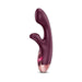 Sleek maroon rechargeable silicone dual massager with warming feature and ergonomic design for targeted stimulation.