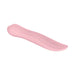 Pink silicone tongue-shaped vibrator with textured surface and curved tip for targeted stimulation.
