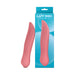 Pink silicone tongue-shaped vibrator with textured ridges next to blue Luv Inc branded packaging.