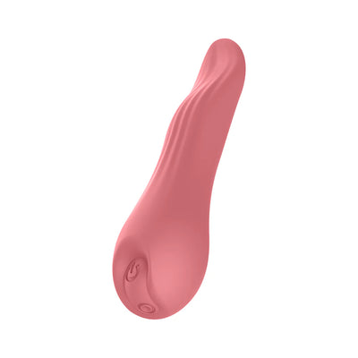 Pink silicone tongue-shaped vibrator with textured surface and control buttons at the base, designed for targeted stimulation.