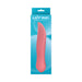 Pink tongue-shaped vibrator in blue Luv Inc branded packaging with curved design and textured surface.