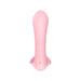 Pink insertable panty vibrator with smooth, curved design and discreet charging port on white background.