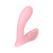 Pink curved insertable panty vibrator with smooth silicone finish and ergonomic design for targeted stimulation.