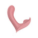 Pink curved insertable panty vibrator with ergonomic design for targeted stimulation and discreet wear.