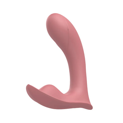 Pink curved insertable panty vibrator with ergonomic design for targeted G-spot stimulation.